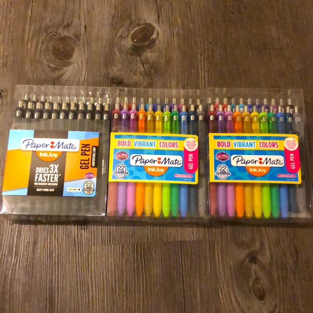 Papermate inkjoy gel pens 3 packages of 22 each. New in package.